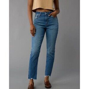 American Eagle Size 2 Strigid Mom Jeans High Rise Blue Denim Distressed